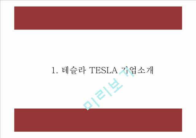테슬라 마케팅 PPT- 테슬라 TESLA 기업분석과 경영전략분석및 마케팅 SWOT,STP,4P전략분석과 테슬라 향후전략제언   (4 페이지)